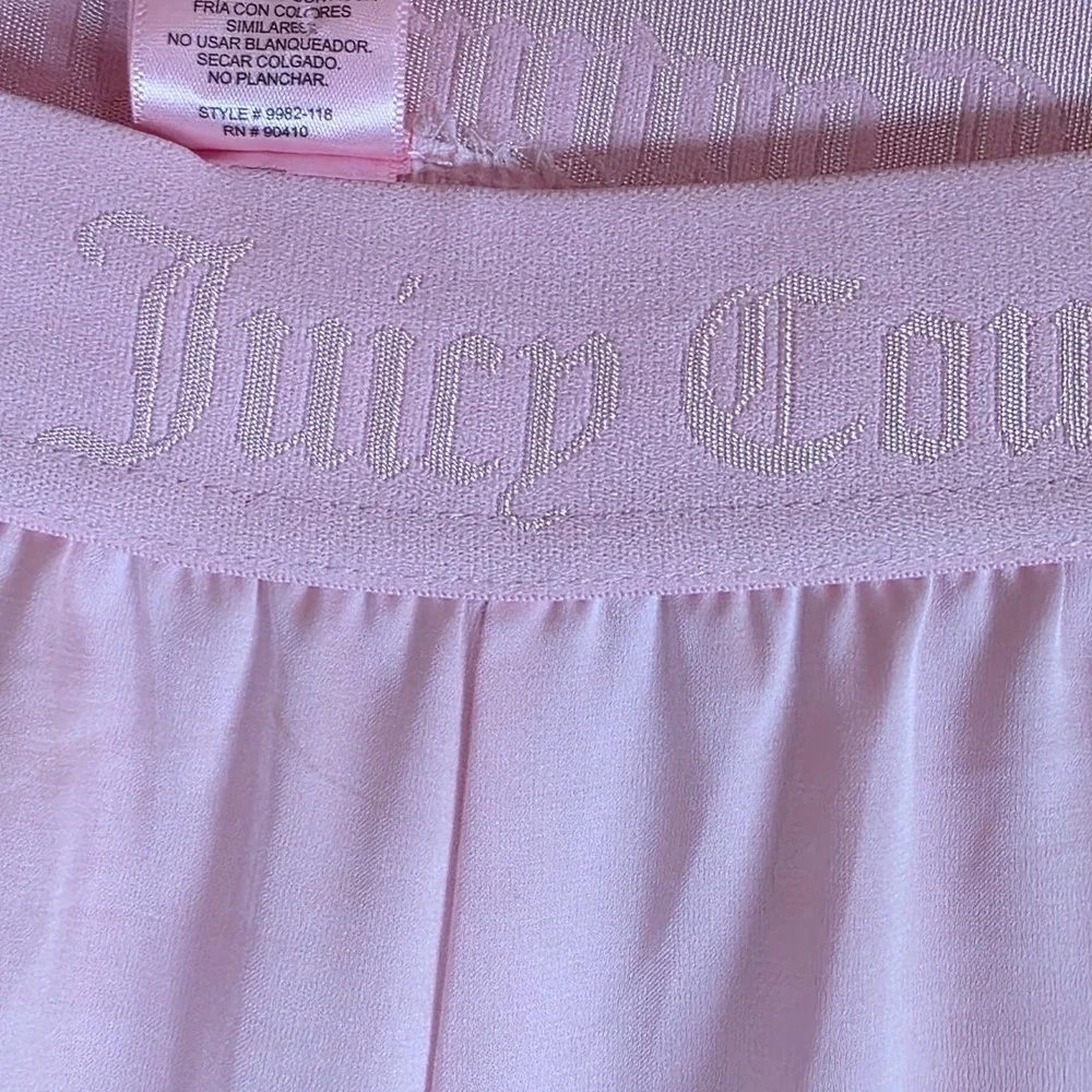 Juicy Couture Pink Satin Sleepwear Pants Rhinestone‎ Logo Wide Leg Size M lounge